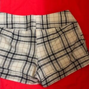 Plaid Women's Shorts - Black and Cream with silver shiny striping
